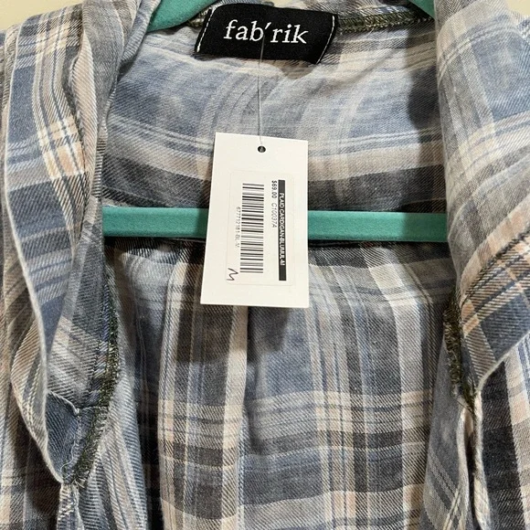 NWT Fab’ric Blue plaid open cardigan w hoodie sz M Comfy style See video - Picture 3 of 6